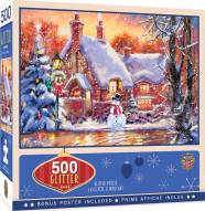 Holiday Snowman Cottage 500 Piece Glitter Puzzle