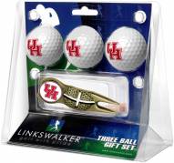 Houston Cougars Gold Crosshair Divot Tool & 3 Golf Ball Gift Pack
