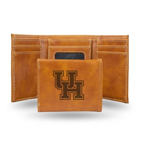 Houston Cougars Laser Engraved Brown Trifold Wallet