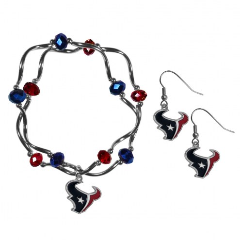 Houston Texans Dangle Earrings & Crystal Bead Bracelet Set