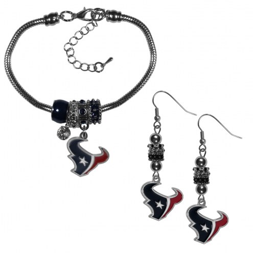 Houston Texans Euro Bead Earrings & Bracelet Set