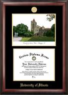 Illinois Fighting Illini Gold Embossed Diploma Frame with Campus Images Lithograph