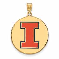 Illinois Fighting Illini Sterling Silver Gold Plated Extra Large Enameled Pendant