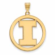 Illinois Fighting Illini Sterling Silver Gold Plated Large Circle Pendant