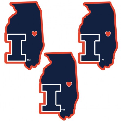 Illinois Fighting Illini Home State Decal - 3 Pack