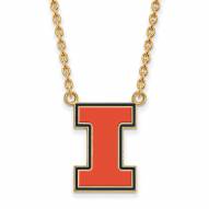 Illinois Fighting Illini Sterling Silver Gold Plated Large Pendant Necklace