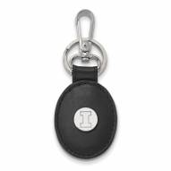 Illinois Fighting Illini Sterling Silver Black Leather Oval Key Chain