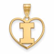 Illinois Fighting Illini Sterling Silver Gold Plated Heart Pendant