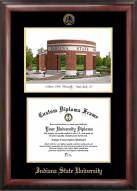 Indiana State Sycamores Gold Embossed Diploma Frame with Campus Images Lithograph