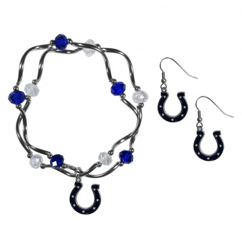 Indianapolis Colts Dangle Earrings & Crystal Bead Bracelet Set