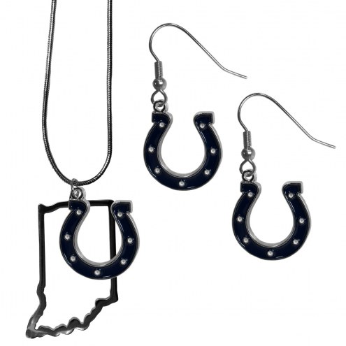 Indianapolis Colts Dangle Earrings & State Necklace Set
