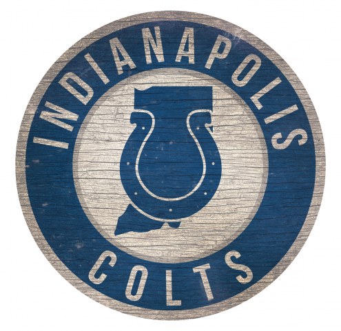 Indianapolis Colts Round State Wood Sign