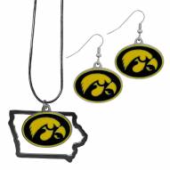 Iowa Hawkeyes Dangle Earrings & State Necklace Set