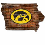 Iowa Hawkeyes Distressed State with Logo Sign
