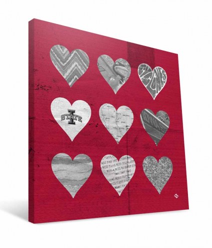 Iowa State Cyclones 12&quot; x 12&quot; Hearts Canvas Print
