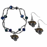 Jacksonville Jaguars Dangle Earrings & Crystal Bead Bracelet Set