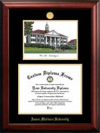 James Madison Dukes Gold Embossed Diploma Frame with Campus Images Lithograph