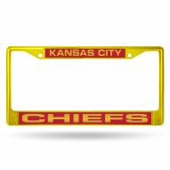 Kansas City Chiefs Laser Yellow Colored Chrome License Plate Frame