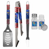 Kansas Jayhawks 3 Piece Tailgater BBQ Set and Salt and Pepper Shakers