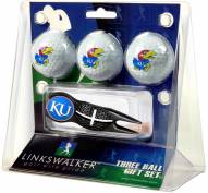 Kansas Jayhawks Black Crosshair Divot Tool & 3 Golf Ball Gift Pack