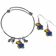 Kansas Jayhawks Dangle Earrings & Charm Bangle Bracelet Set