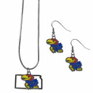 Kansas Jayhawks Dangle Earrings & State Necklace Set