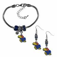 Kansas Jayhawks Euro Bead Earrings & Bracelet Set