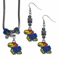 Kansas Jayhawks Euro Bead Earrings & Necklace Set