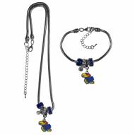Kansas Jayhawks Euro Bead Necklace & Bracelet Set
