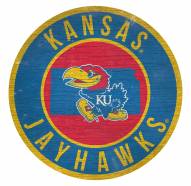 Kansas Jayhawks Round State Wood Sign