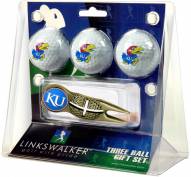 Kansas Jayhawks Gold Crosshair Divot Tool & 3 Golf Ball Gift Pack