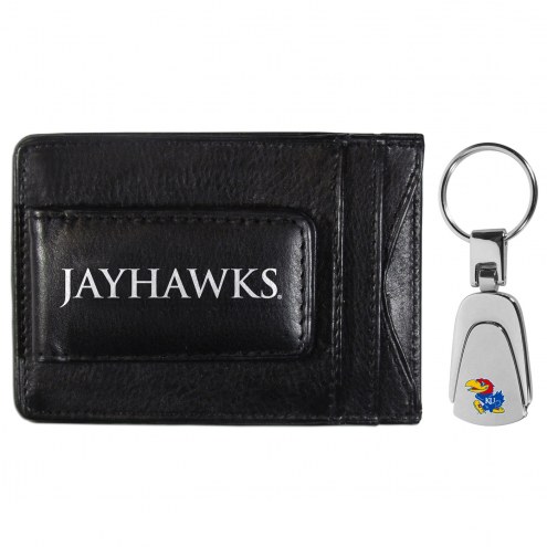 Kansas Jayhawks Leather Cash & Cardholder & Steel Key Chain