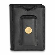 Kansas Jayhawks Sterling Silver Gold Plated Black Leather Wallet