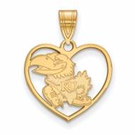 Kansas Jayhawks Sterling Silver Gold Plated Heart Pendant