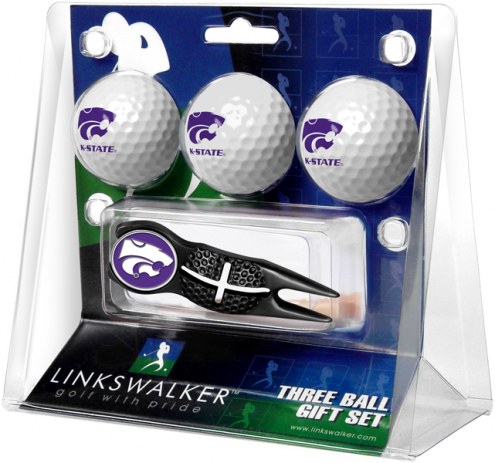 Kansas State Wildcats Black Crosshair Divot Tool & 3 Golf Ball Gift Pack