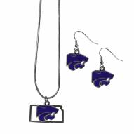 Kansas State Wildcats Dangle Earrings & State Necklace Set