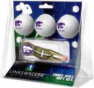 Kansas State Wildcats Gold Crosshair Divot Tool & 3 Golf Ball Gift Pack