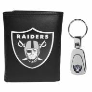 Las Vegas Raiders Leather Tri-fold Wallet & Steel Key Chain