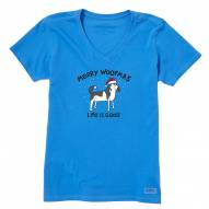 Life is Good Women's Merry Woofmas Crusher V-Neck T-Shirt