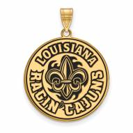 Louisiana Lafayette Ragin' Cajuns Sterling Silver Gold Plated Extra Large Enameled Pendant