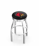 Louisville Cardinals Chrome Swivel Barstool with Ribbed Accent Ring