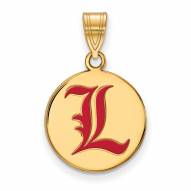 Louisville Cardinals Sterling Silver Gold Plated Medium Enameled Disc Pendant