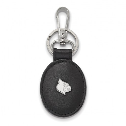 Louisville Cardinals Sterling Silver Black Leather Oval Key Chain