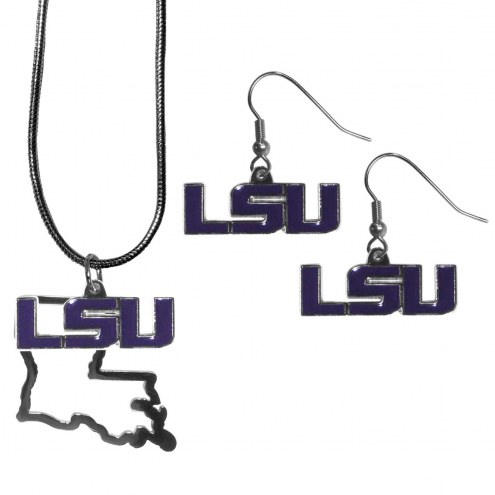 LSU Tigers Dangle Earrings & State Necklace Set
