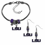 LSU Tigers Euro Bead Earrings & Bracelet Set