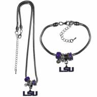 LSU Tigers Euro Bead Necklace & Bracelet Set