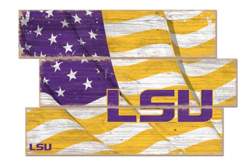 LSU Tigers Flag 3 Plank Sign