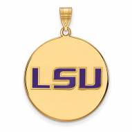 LSU Tigers Sterling Silver Gold Plated Extra Large Enameled Disc Pendant