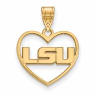 LSU Tigers Sterling Silver Gold Plated Heart Pendant