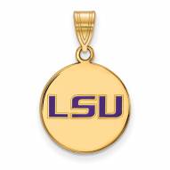 LSU Tigers Sterling Silver Gold Plated Medium Enameled Disc Pendant